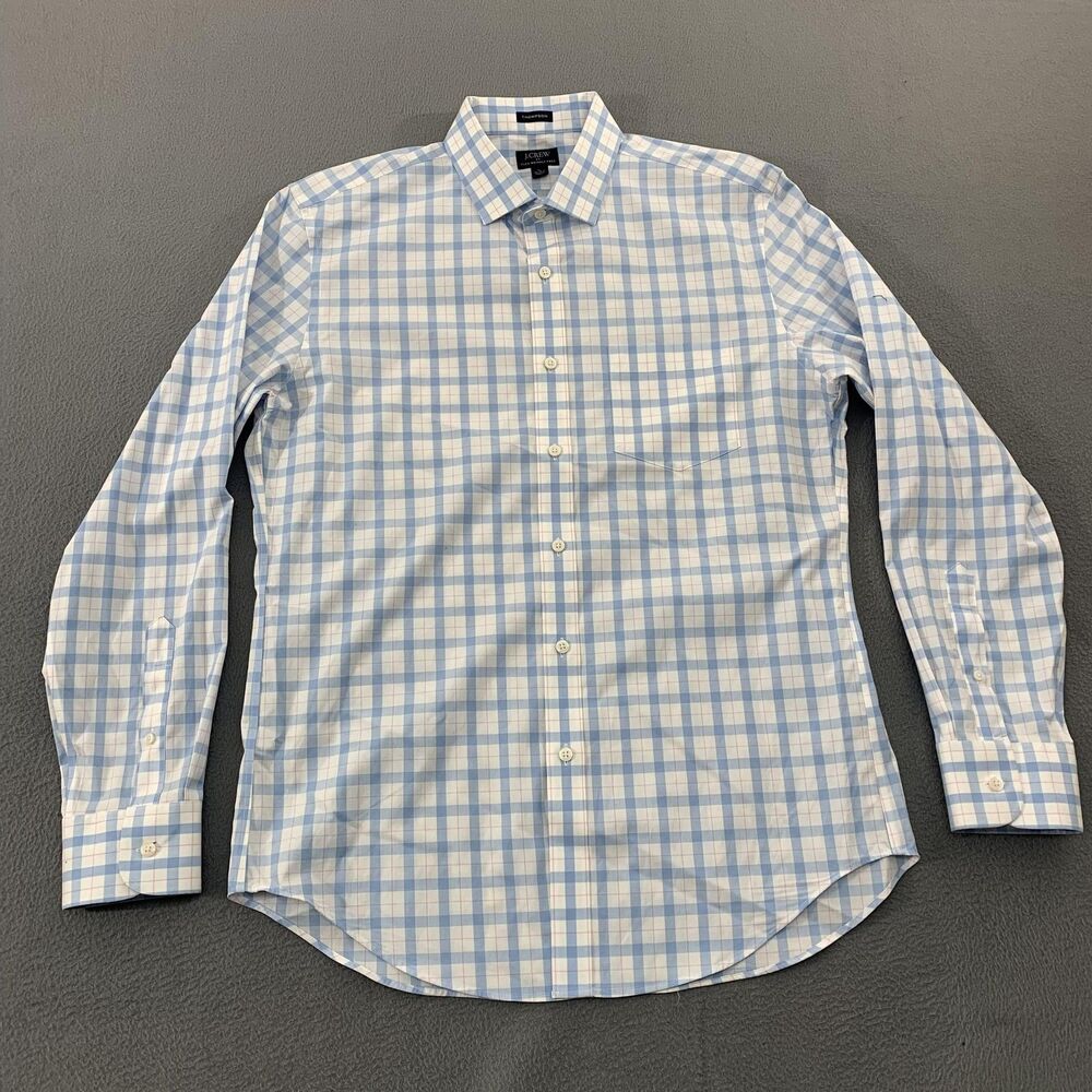 J.Crew Dress Shirt Mens 16.5 34/35 Blue Plaid Thompson Flex Wrinkle Free Stretch